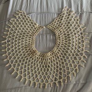 Ended Vintage Faux Pearl Collar Necklace Wide Bib… - image 1